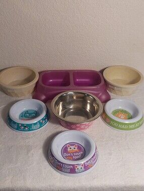 Pet Food & Water Bowls - Pink, Teal, Purple, Green, Stainless